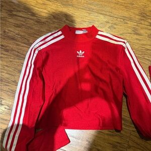 Adidas Womens Red Crop with White Stripes